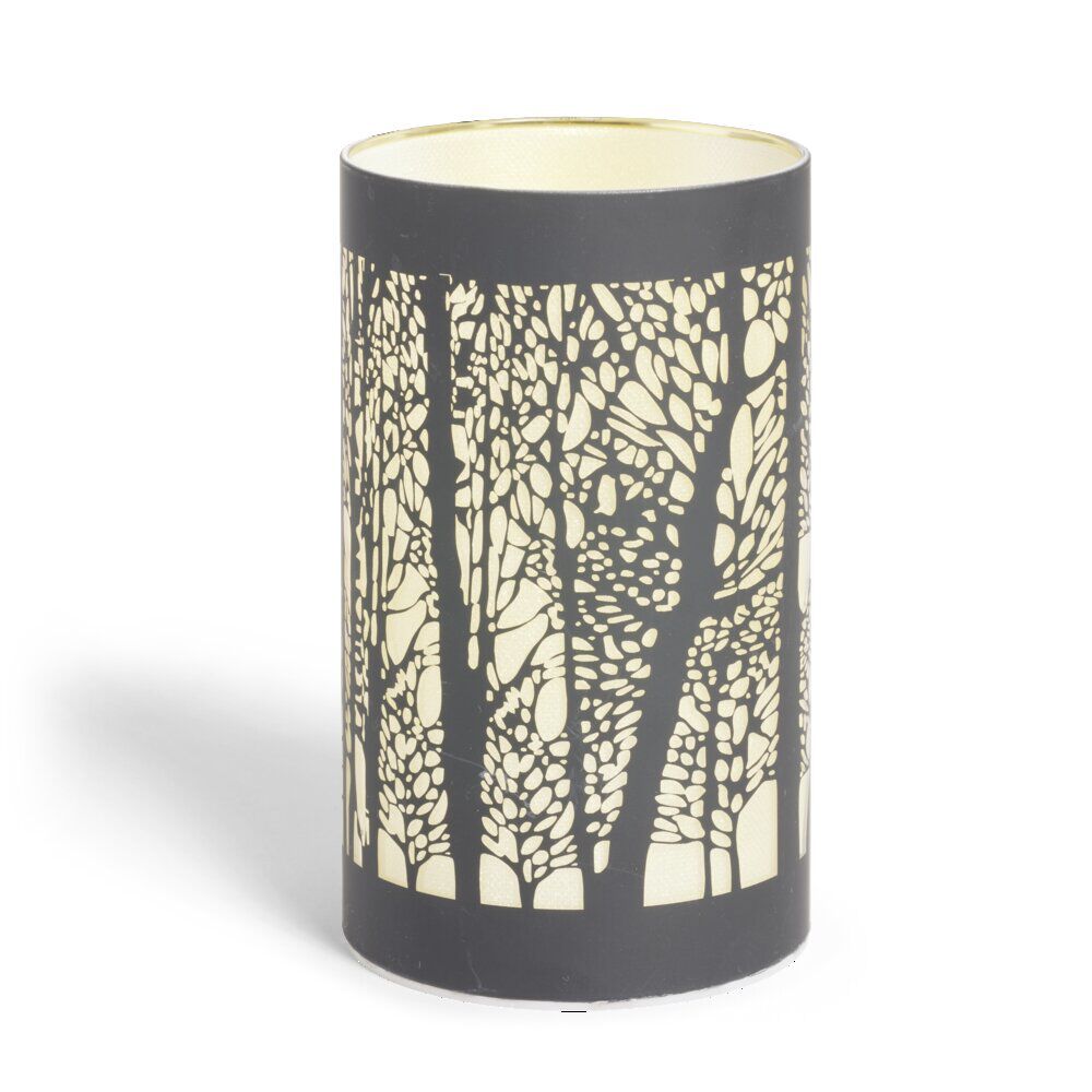 Lanterne LED motif forêt en verre noir Ø9xH15cm