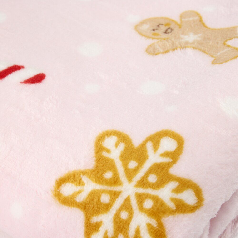 Plaid No&euml;l imprimé gourmandises polyester L160X130 cm rose