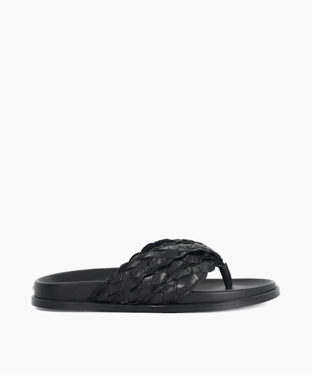 Lindie Black - Woven Leather Toe Post Flip Flop Sandals