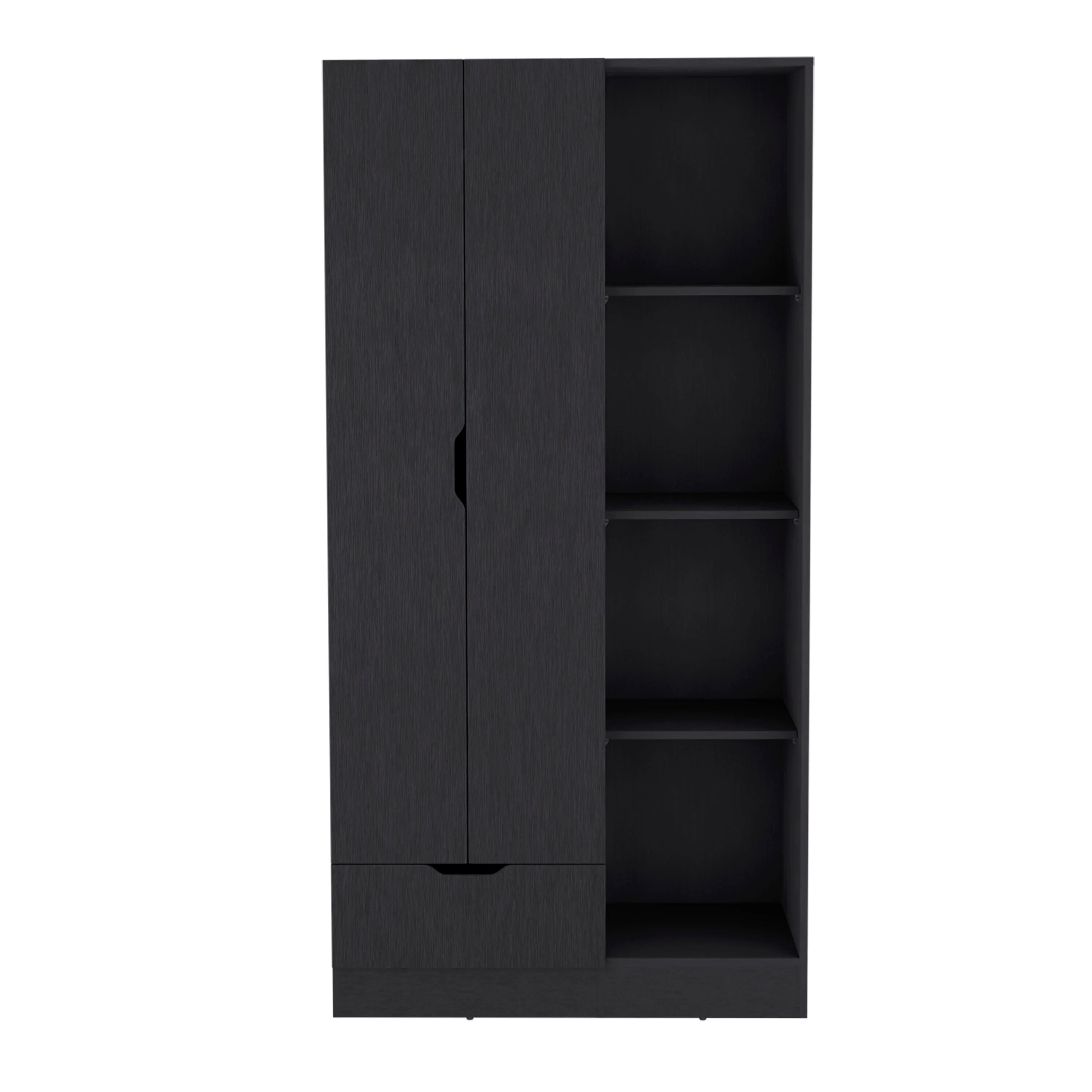 35.4 Modern Double-door Armoire with 4-Tier Storage Shelves and 1 Drawer