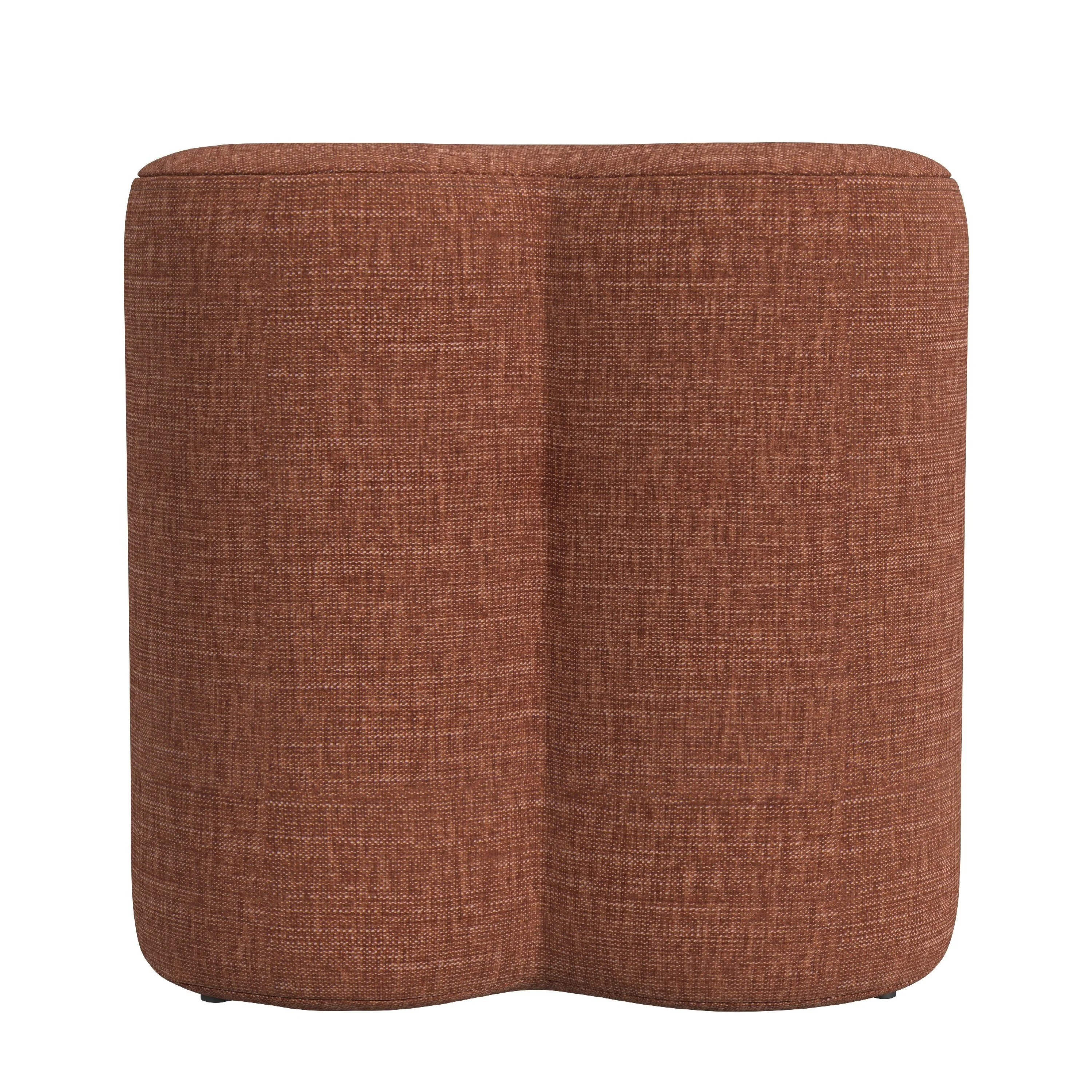 Ace Accent Ottoman with Clover Shape in Rust Orange Chenille, 18 Inch