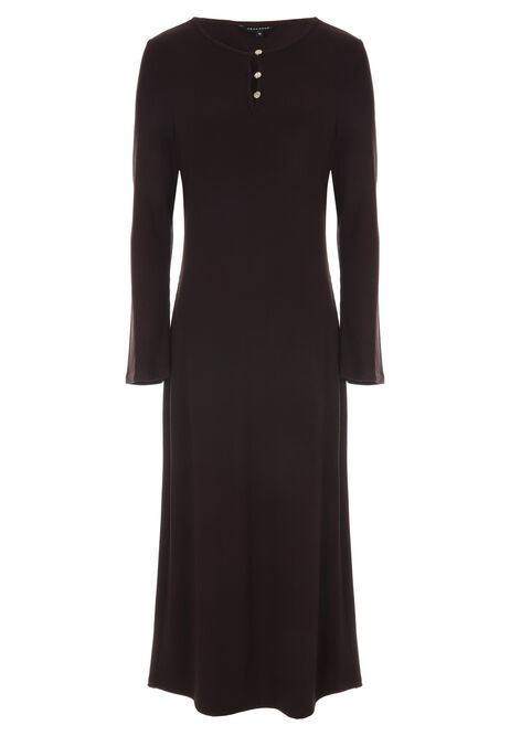 Womens Chocolate Brown Ribbed Midi Dress
