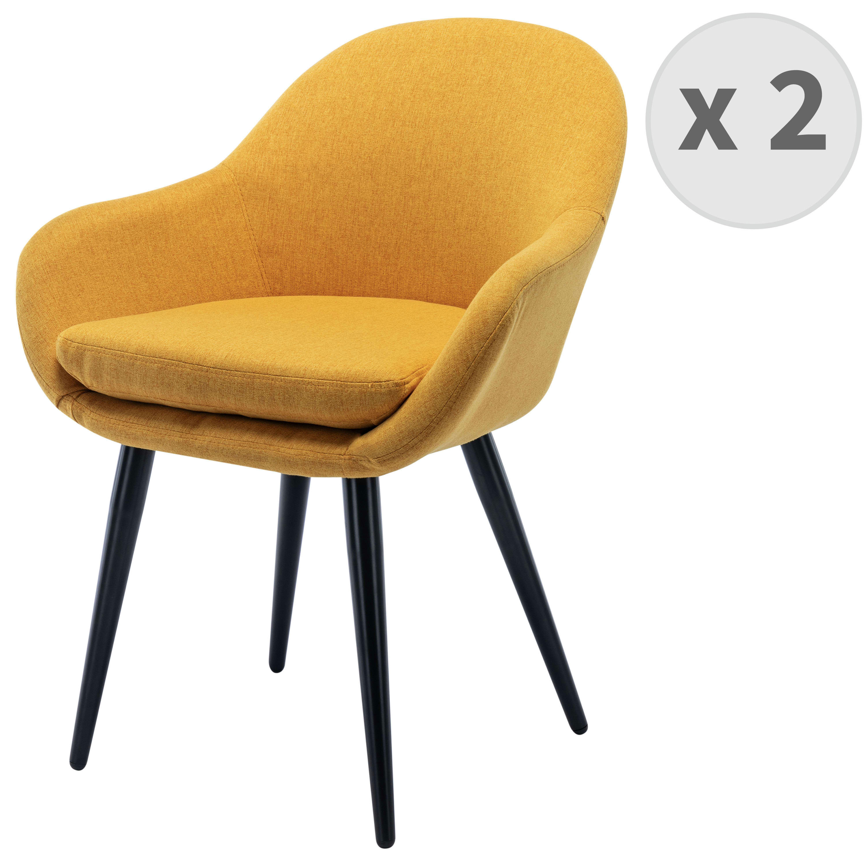 CANCUN - Chaise scandinave tissu curry pieds métal noir(x2)