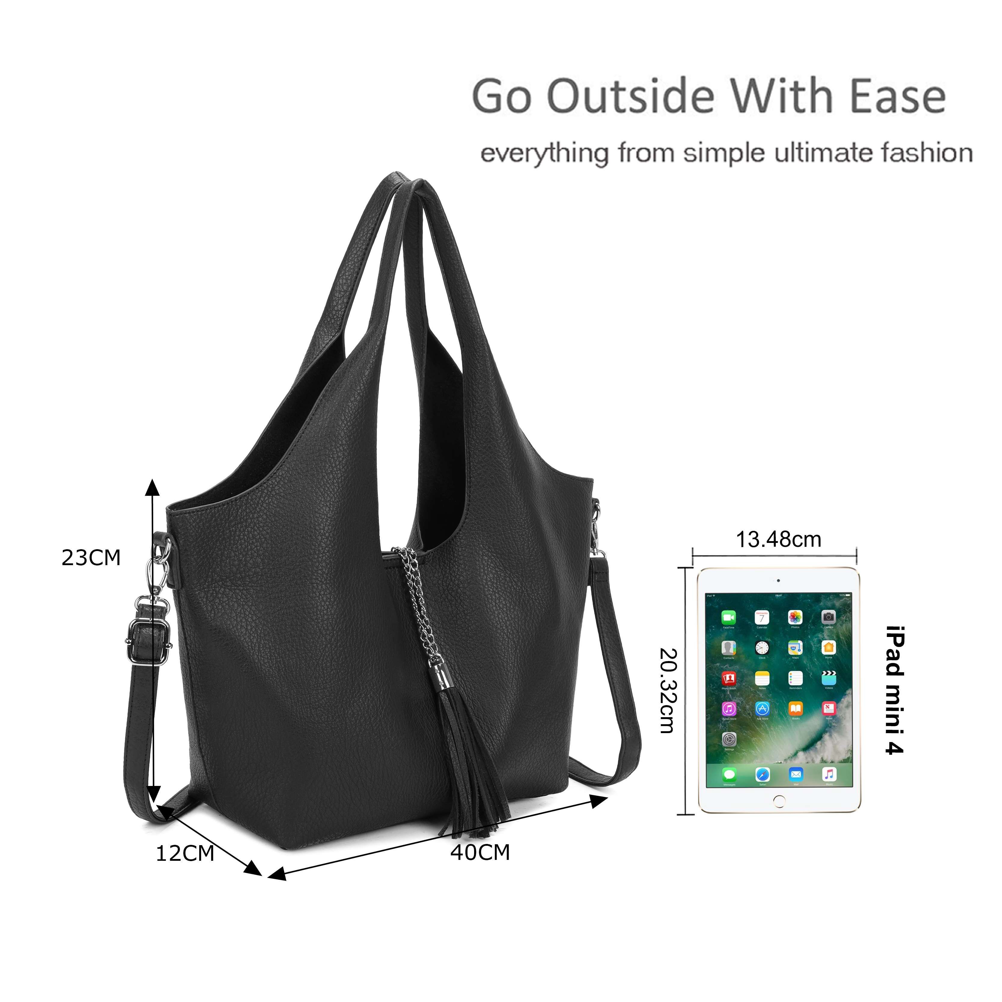 Kitise 2In1 Tassel Slouchy Hobo Tote Bag With Organiser