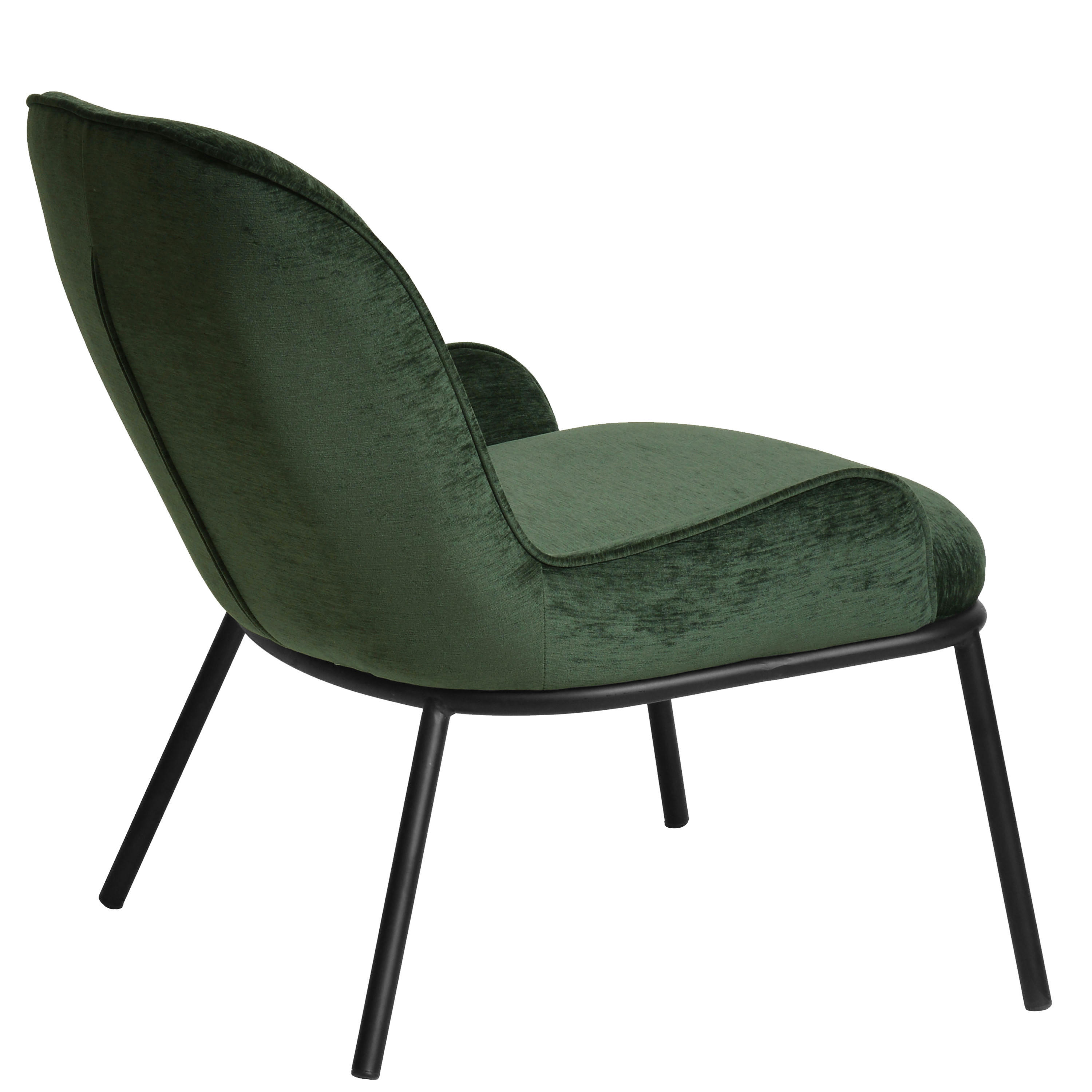 ALVIN - Fauteuil lounge, tissu chenillé Sauge et pieds noir mat