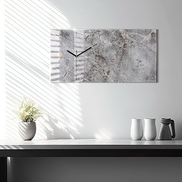 Horloge murale Wallfluent 60x30 cm Aiguilles noires Marbre granit gris pierre 1 pcs