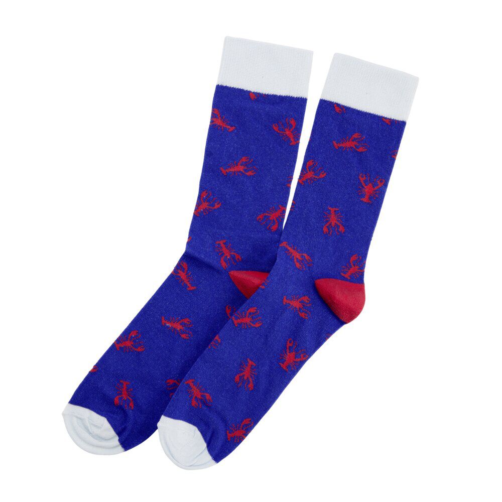 Chaussettes homme tige haute motif homard coton bleu et rouge T41/45