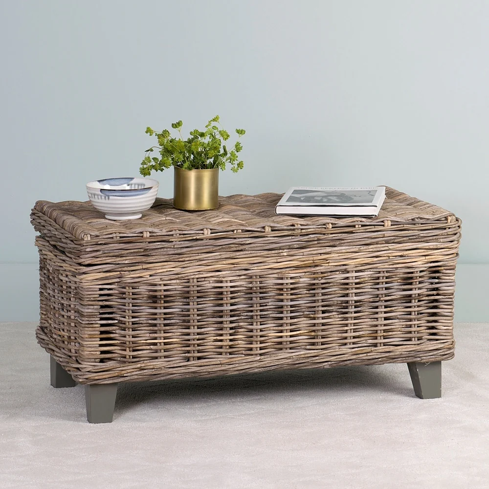 Handmade Natural Rattan Wood Storage Coffee Table by East at Main