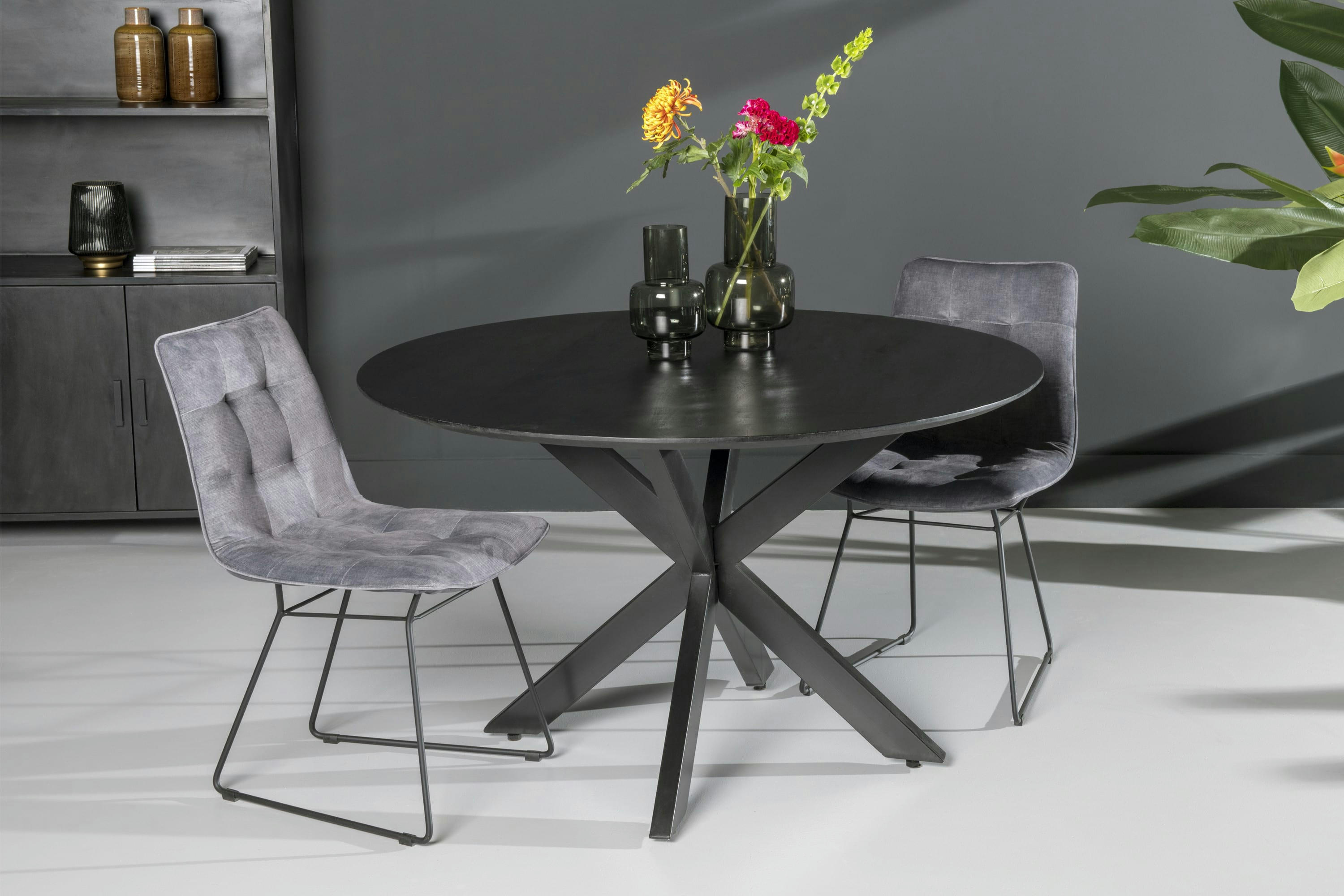 URBAN - URBAN-Table à manger ronde 6 personnes D130 cm, Spider et Acacia noir