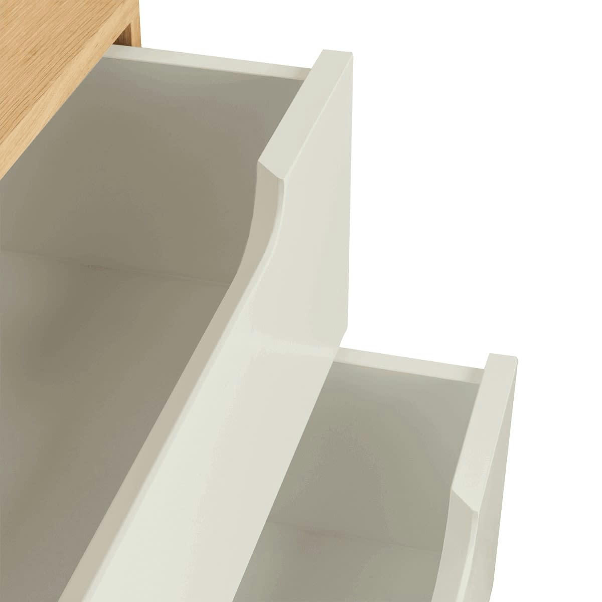 MOKA - Commode peu profonde, 3 tiroirs, couleur chene et rose blush- 96*86*40