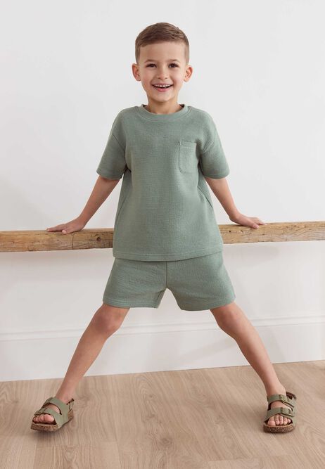 Younger Boys Sage Textured T-Shirt & Shorts Set