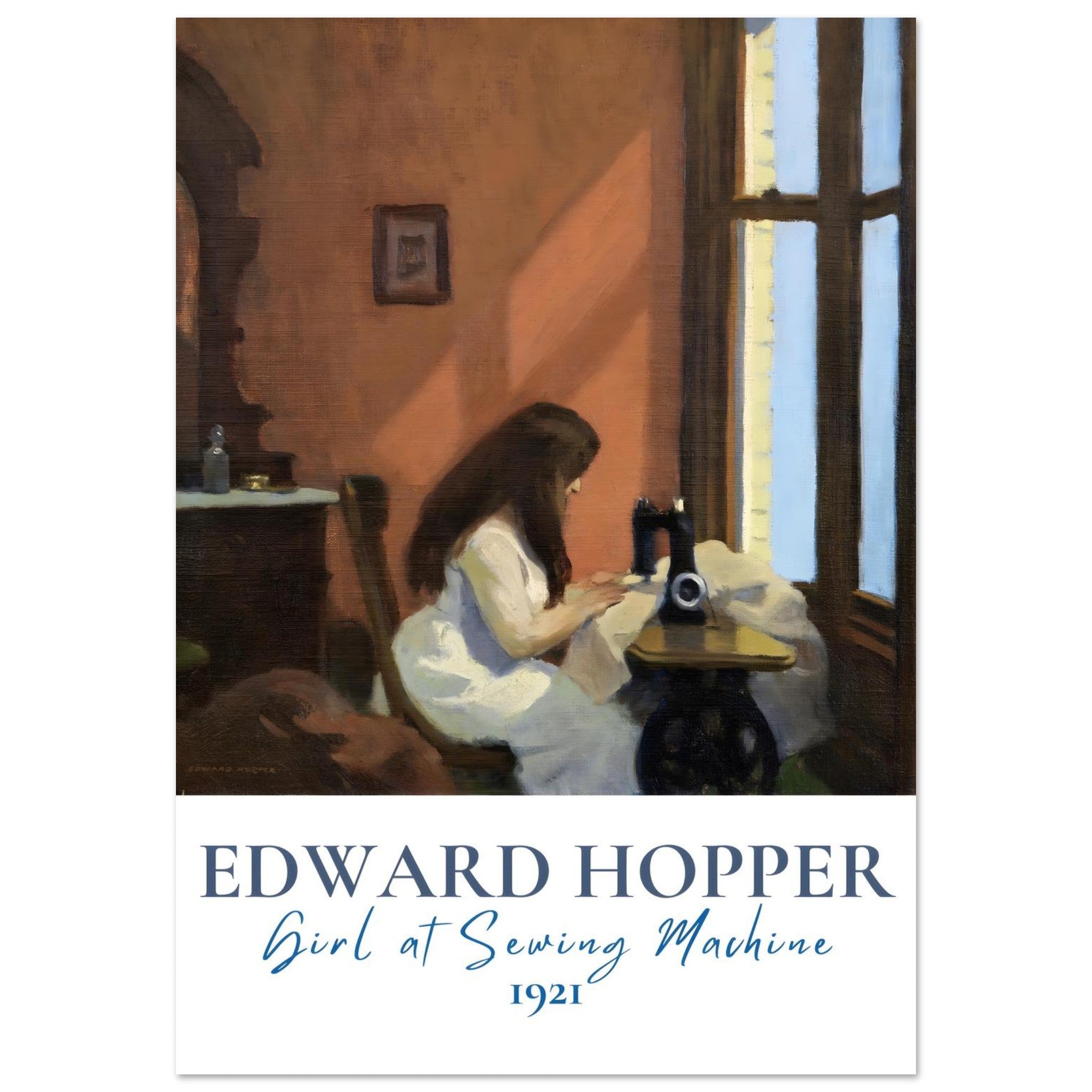 Artfulprints Poster Edward Hopper - Girl at sewing machine  - 70x100 cm - Meerkleurig