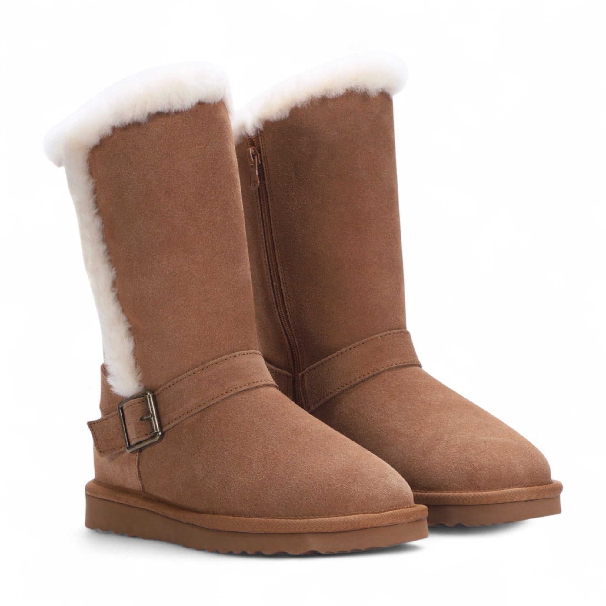 Infinity Leather Genuine Sheepskin Suede Calf Winter Warm Boots - Redwood