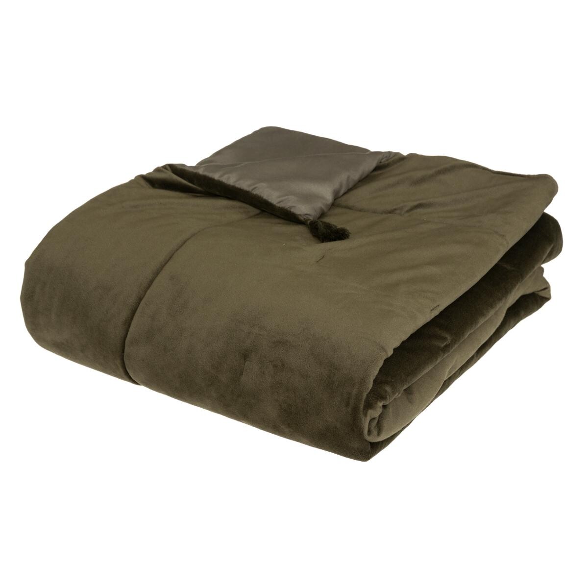 Quilt "Sonia", velvet Khaki green, 80x180 cm