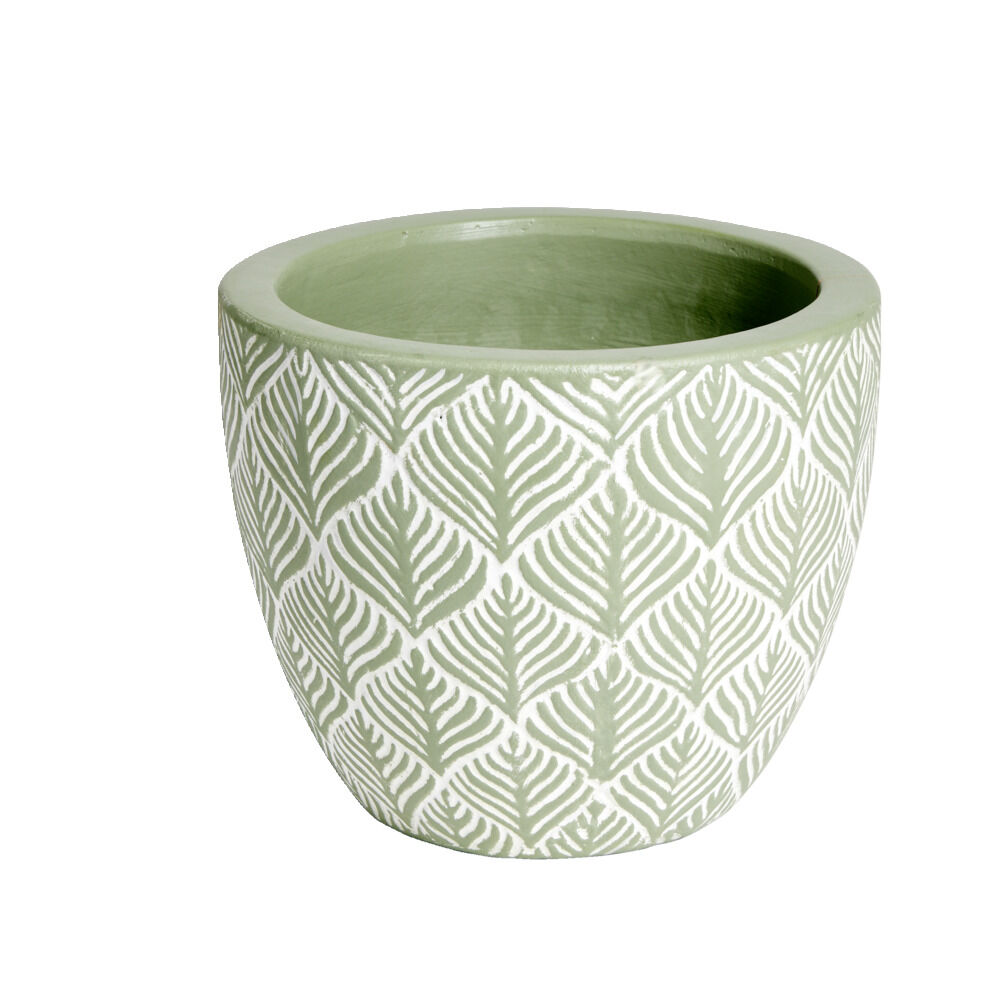Pot terre cuite motif feuillage rouge et blanc Ø20xH20cm