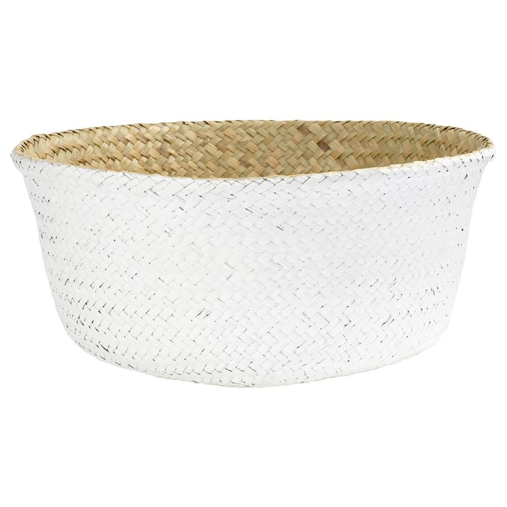 Panière en jute blanc naturel décor dentelle Ø28xH25 cm