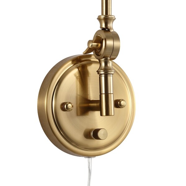 WINGBO Adjustable Swing Arm Wall Sconce with Neutral Beige Rattan Shades