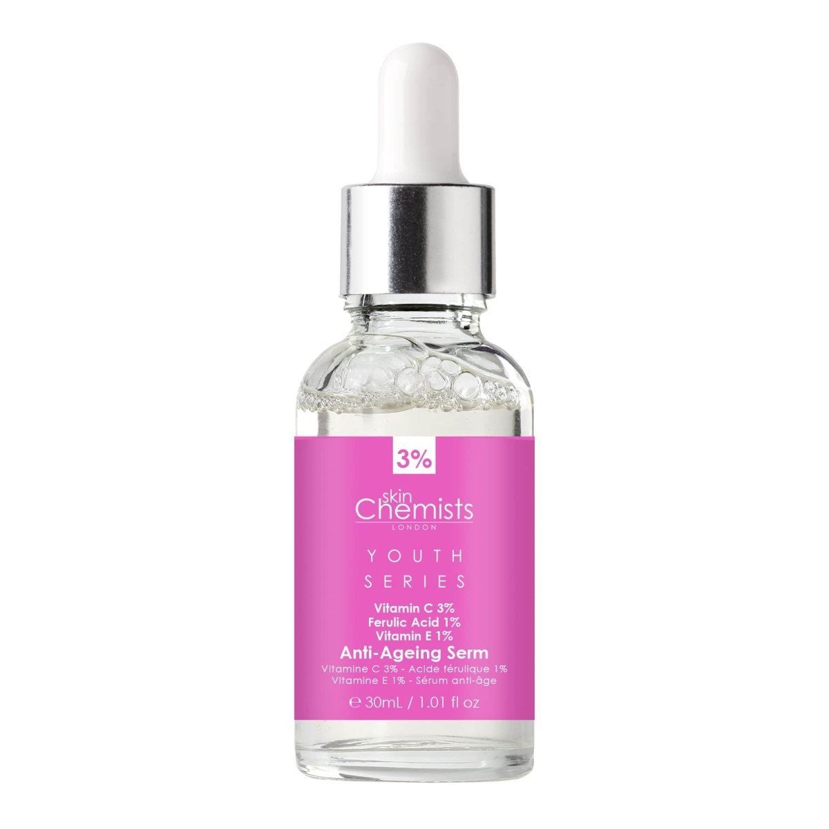 skinChemists Anti-Ageing Advanced Serum Vitamin C 3%, Ferulic Acid 1%, Vitamin E 1% 30ml for Brightening and Radiance