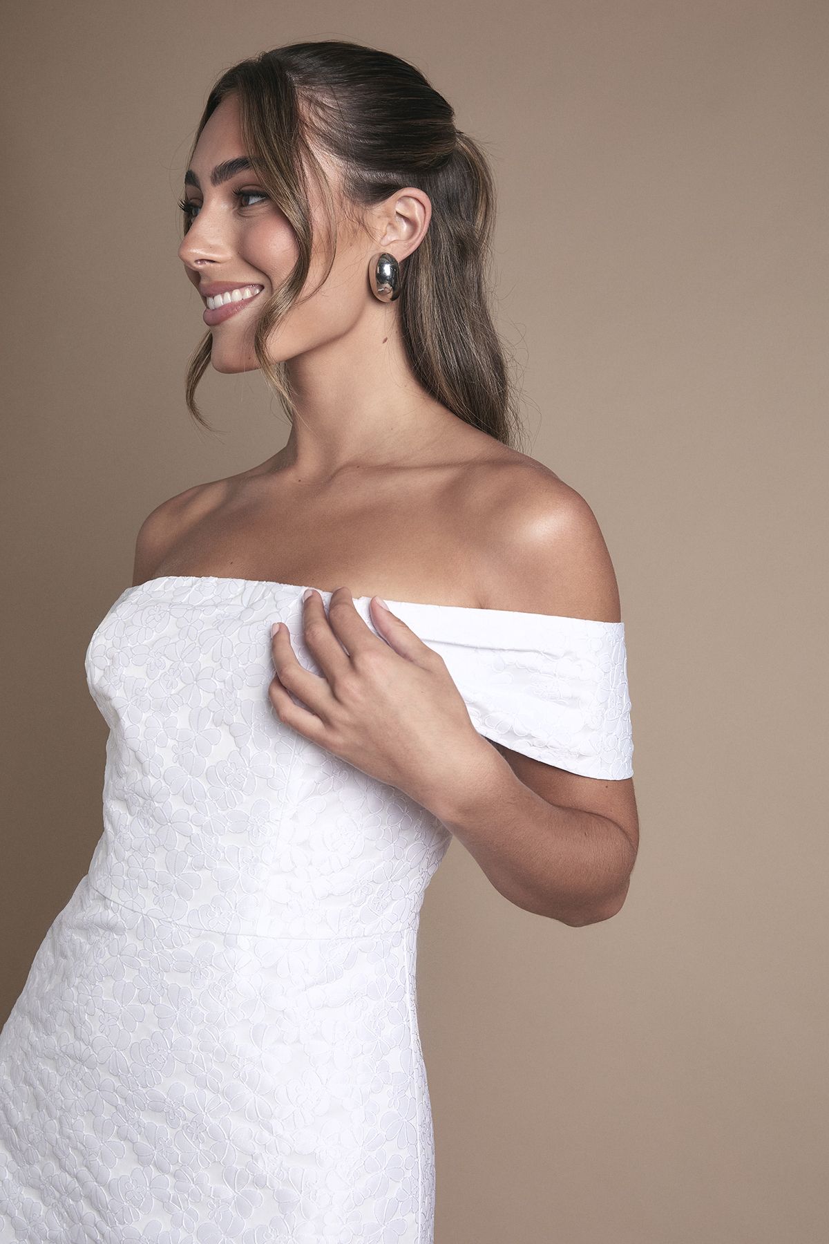 Oasis Off The Shoulder Jacquard Wedding Mini Dress