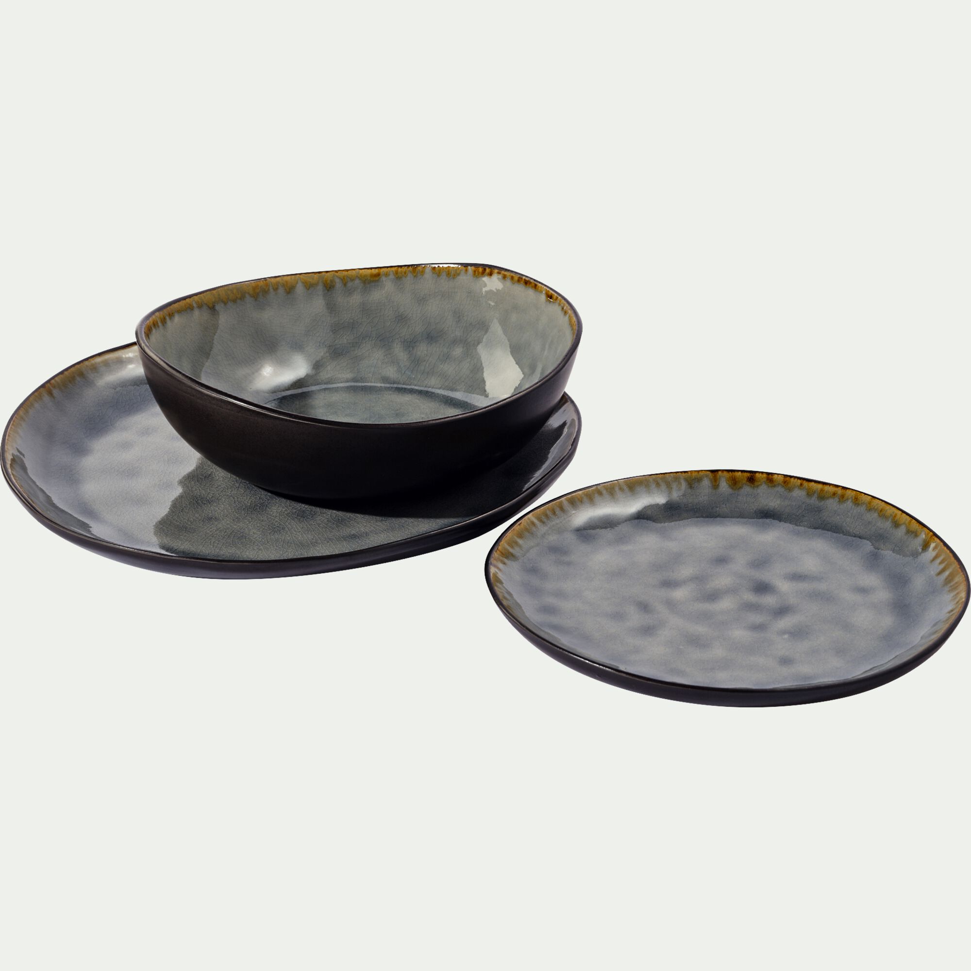 SELIME - Assiette creuse en grès émail réactif D20cm - gris