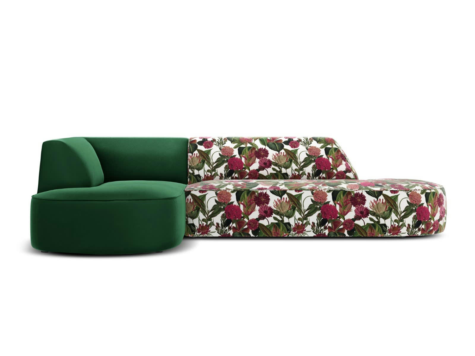 CHARLES - Canapé D'Angle Gauche 4 places en Velours Motif de Rose de Jardin