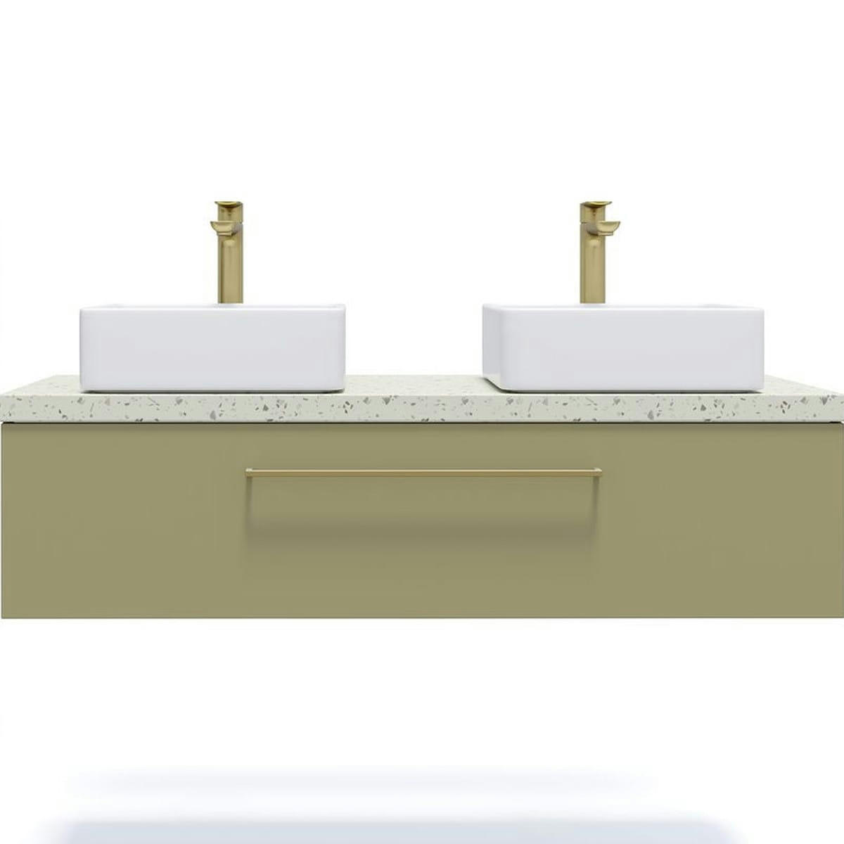 GLASGOW - Meuble salle de bain 2 vasques posées 120cm 1 tiroir Vert