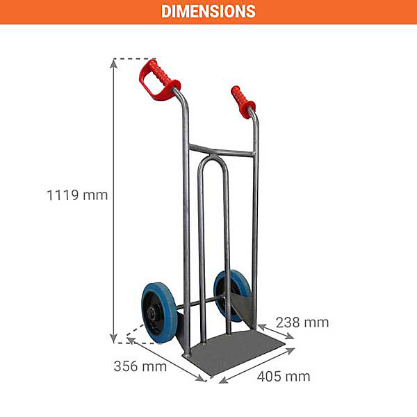 Diable acier charge 250kg - Roues caout. élast. bleu non tachant silencieux - DVPO-RSB