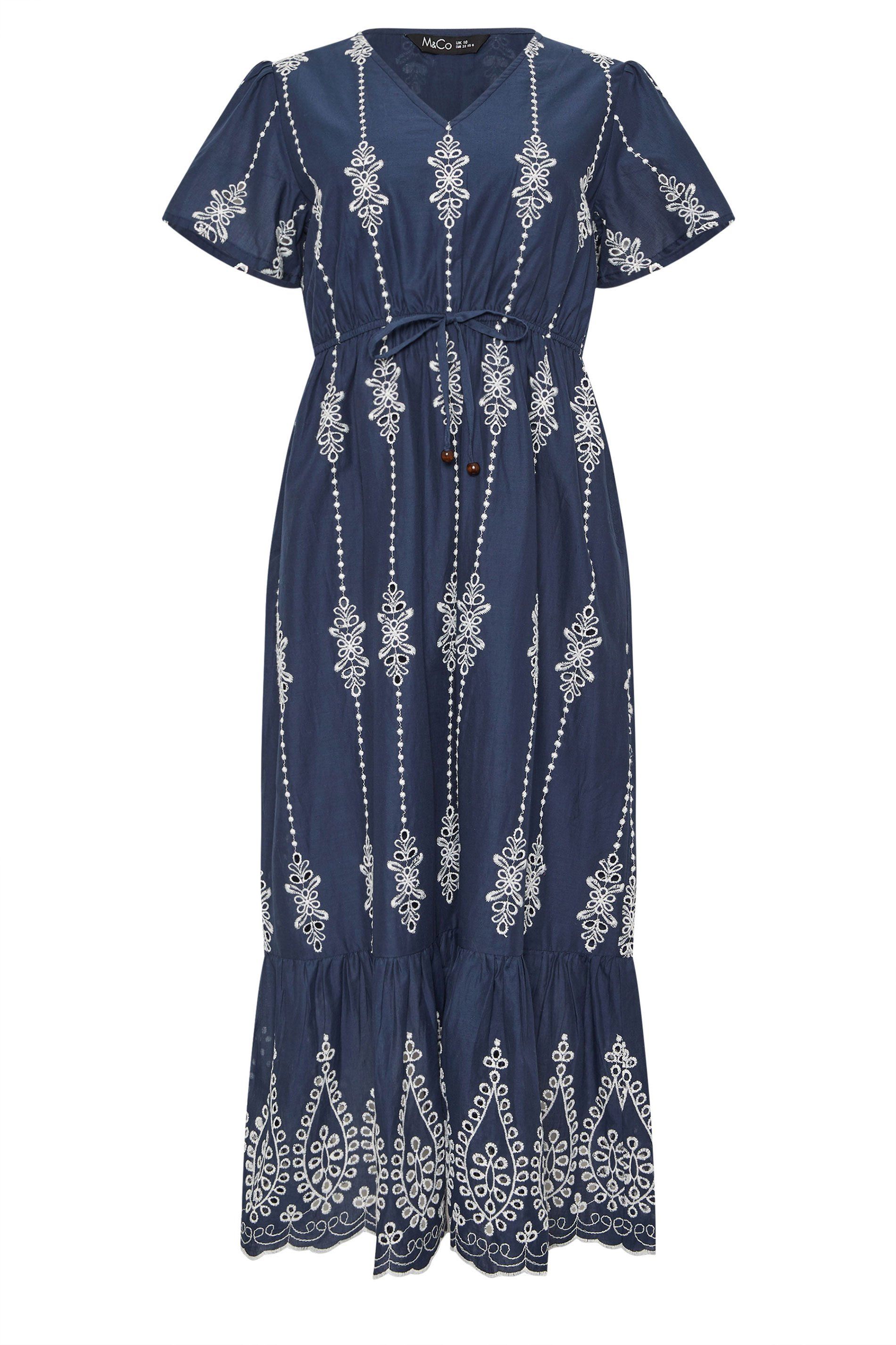 M&Co Broderie Tie Waist Maxi Cotton Dress