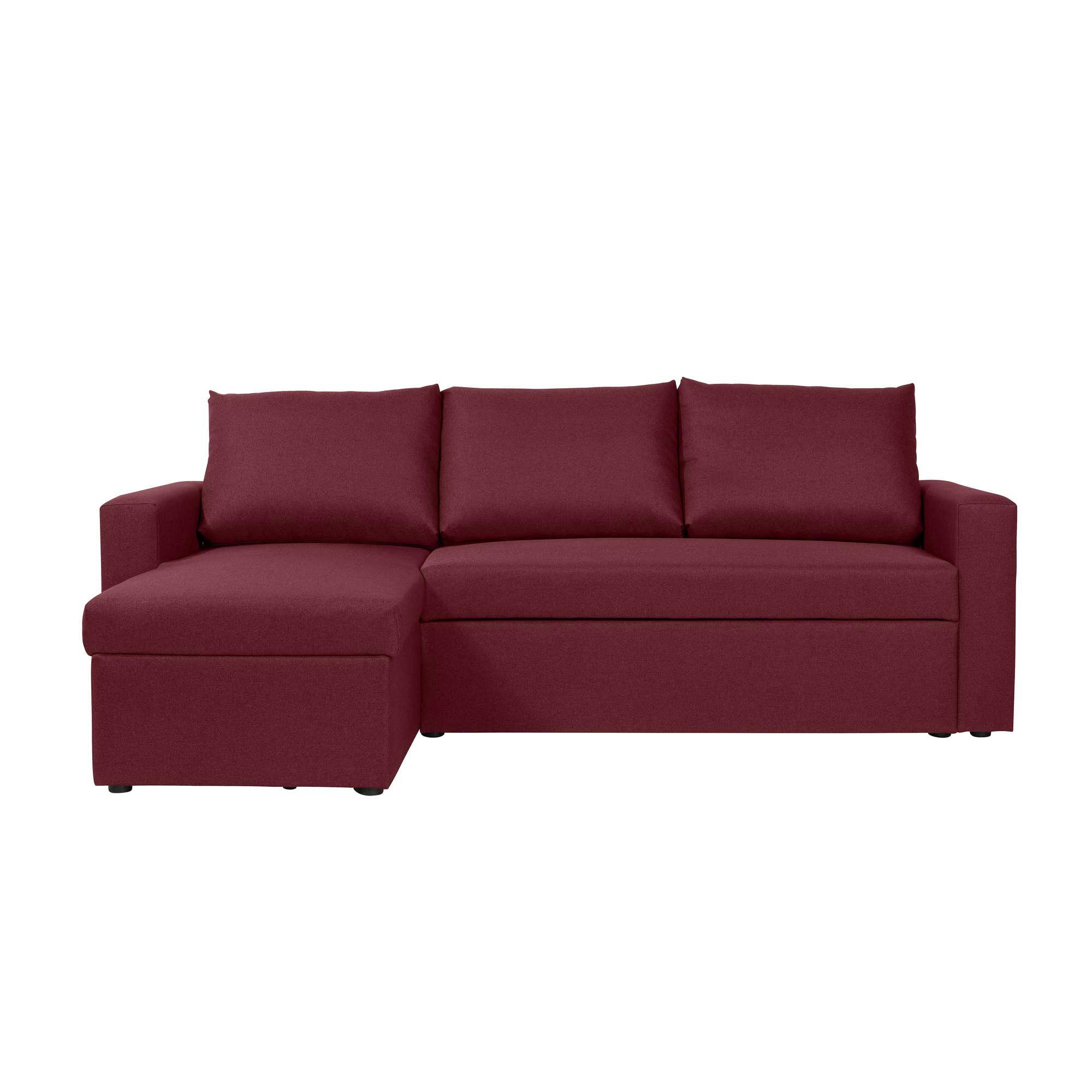 ALEDO - Canapé d'angle convertible 4 places en tissu rouge bordeaux