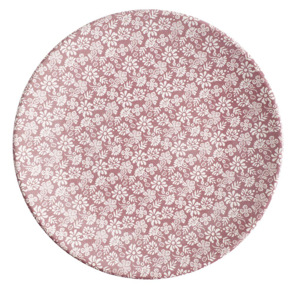 Assiette à dessert x4 ronde Indie faïence terracotta motif floral blanc Ø20cm