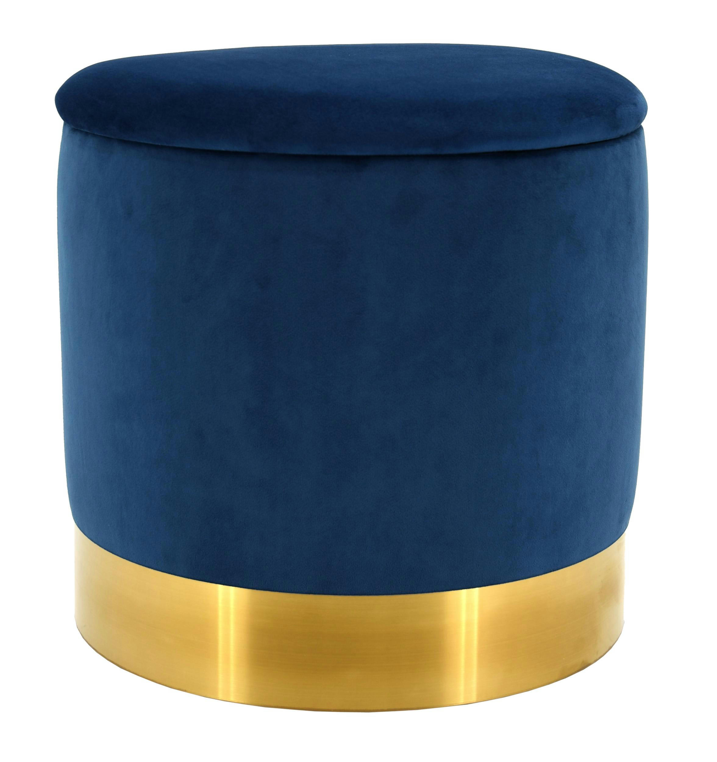 - Pouf coffre en velours et métal bleu/or