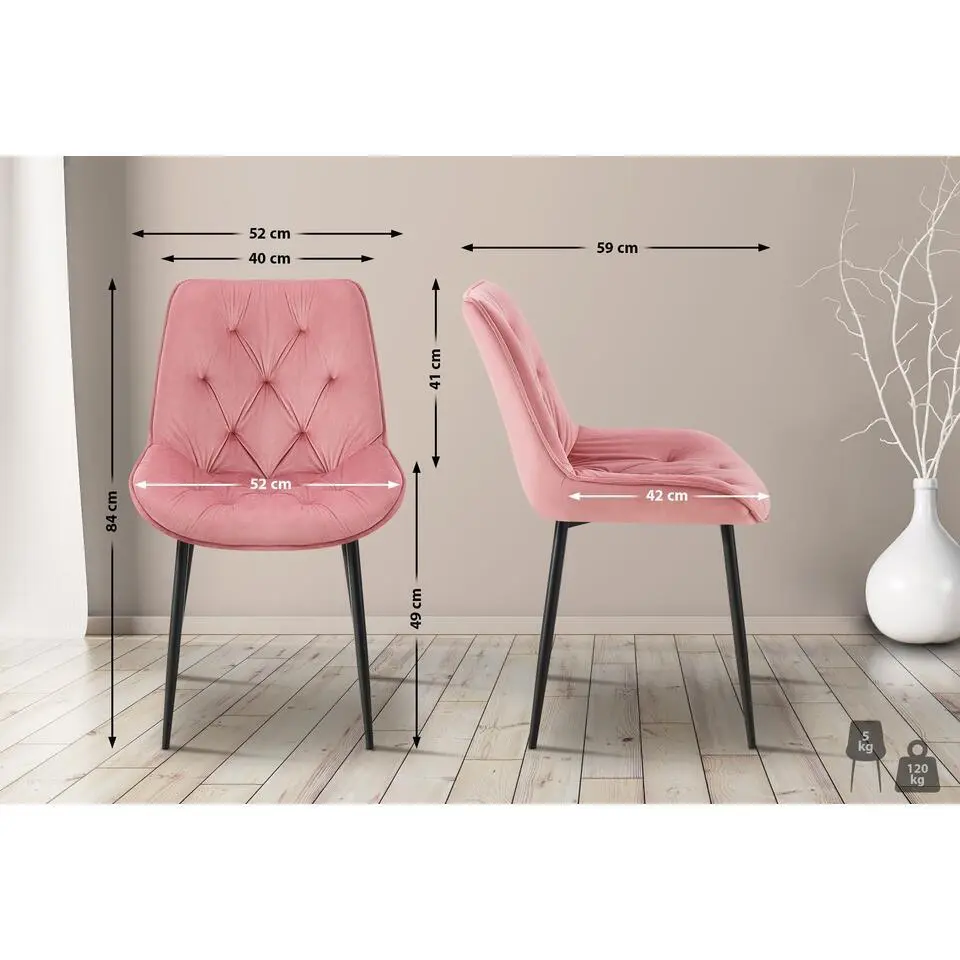 CLP Eetkamerstoel Wallace zwart Frame - Fluweel - roze