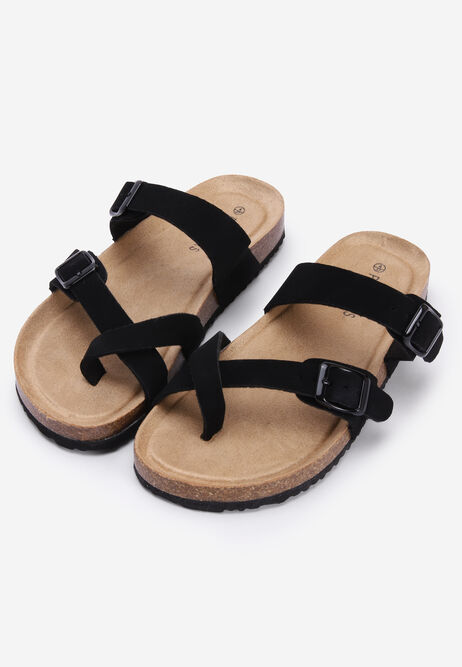 Womens Black Toe Strap Footbed Sandals