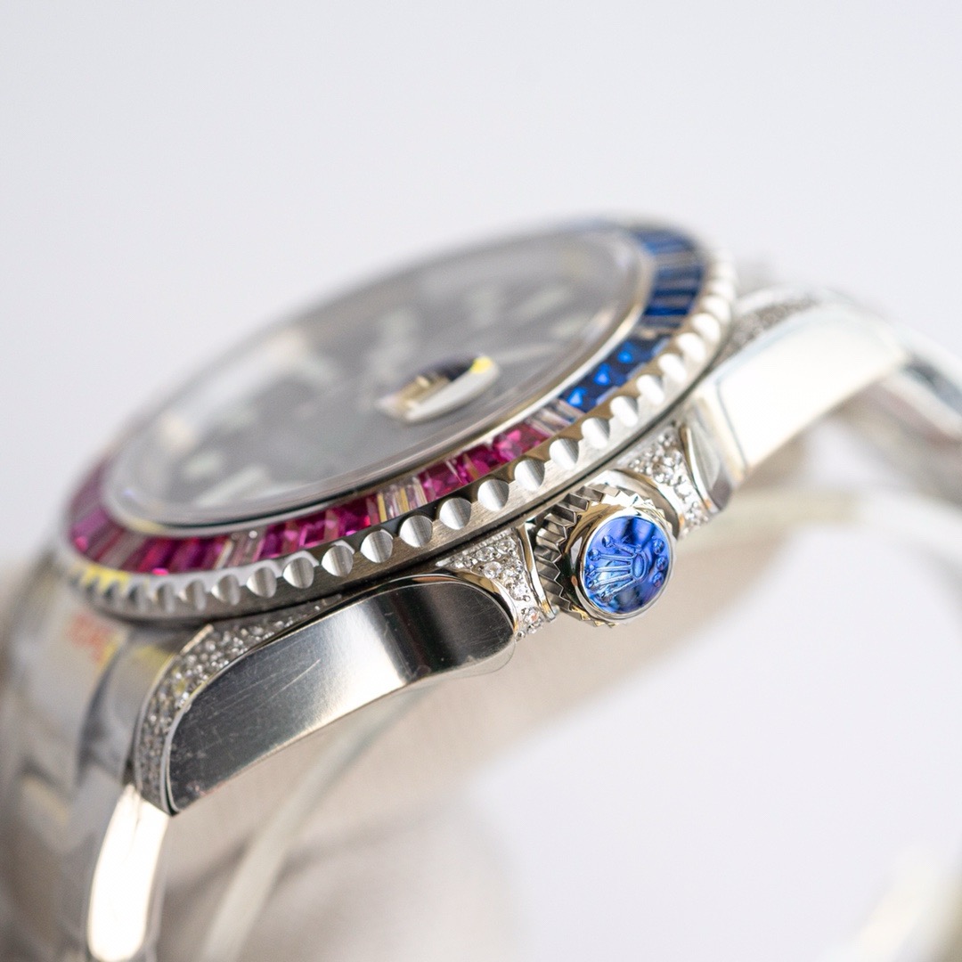 -Rolex GMT-Master II 18K White Gold Gem-Set Bezel and Case Watch -11