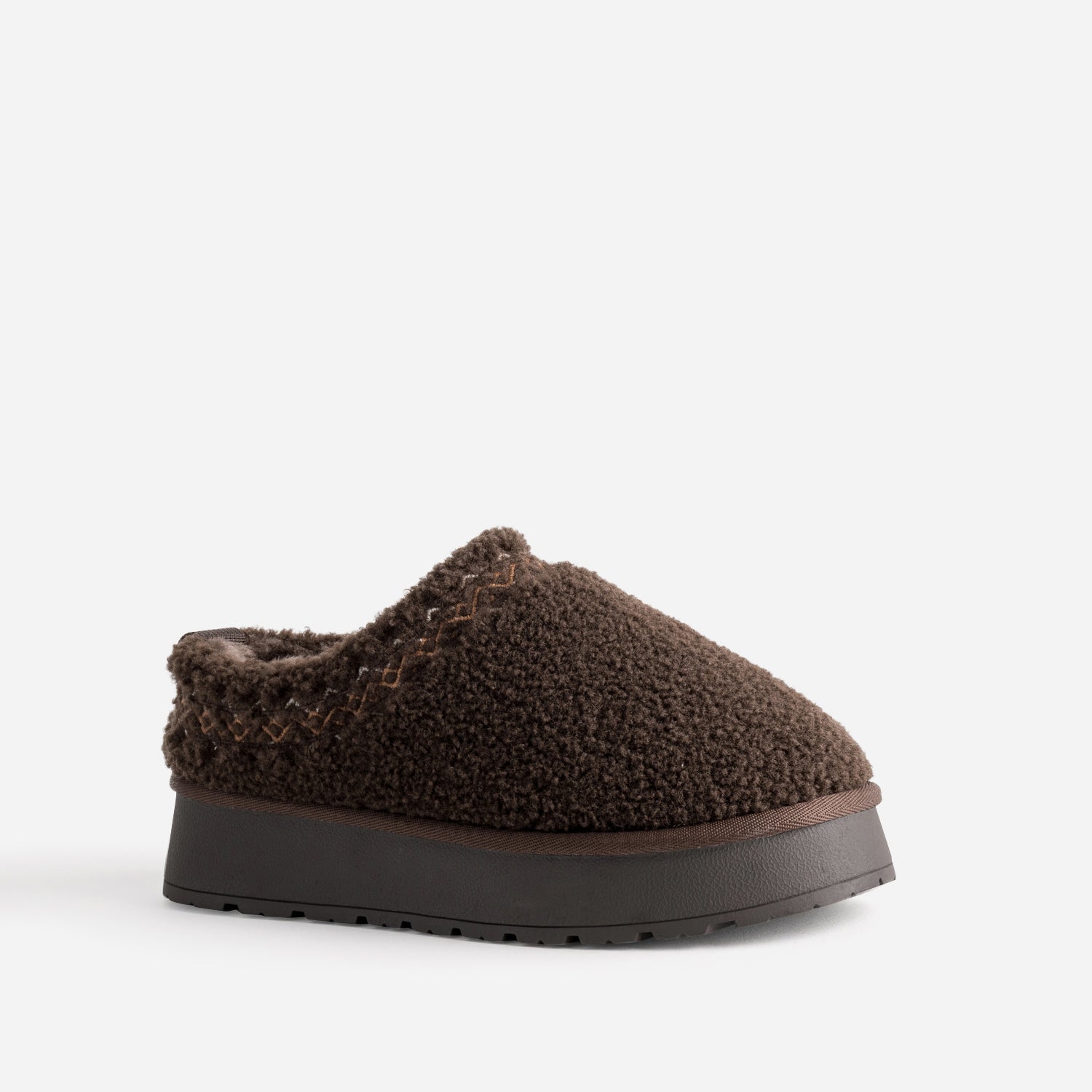 Mule marron sherpa bouclette fourrée