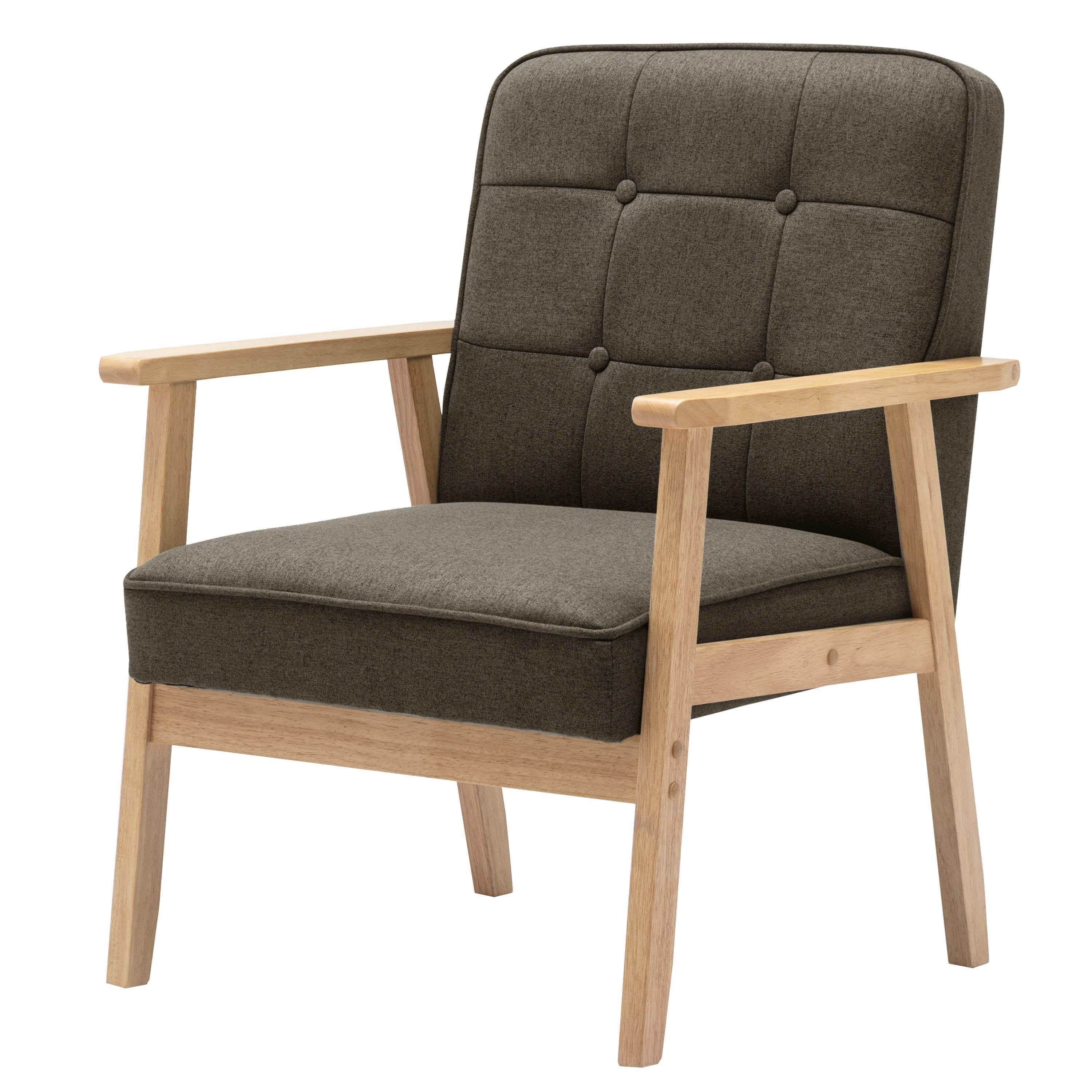 - Fauteuil lounge Taupe et pieds hévéa naturel