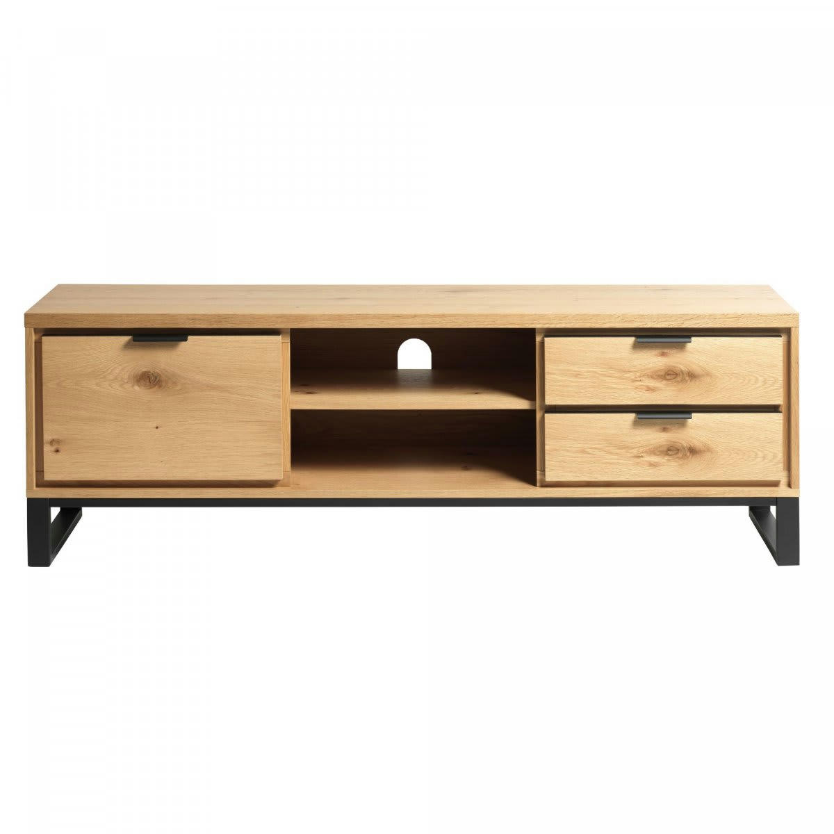 YAIR - Meuble TV moderne en bois massif avec rangements