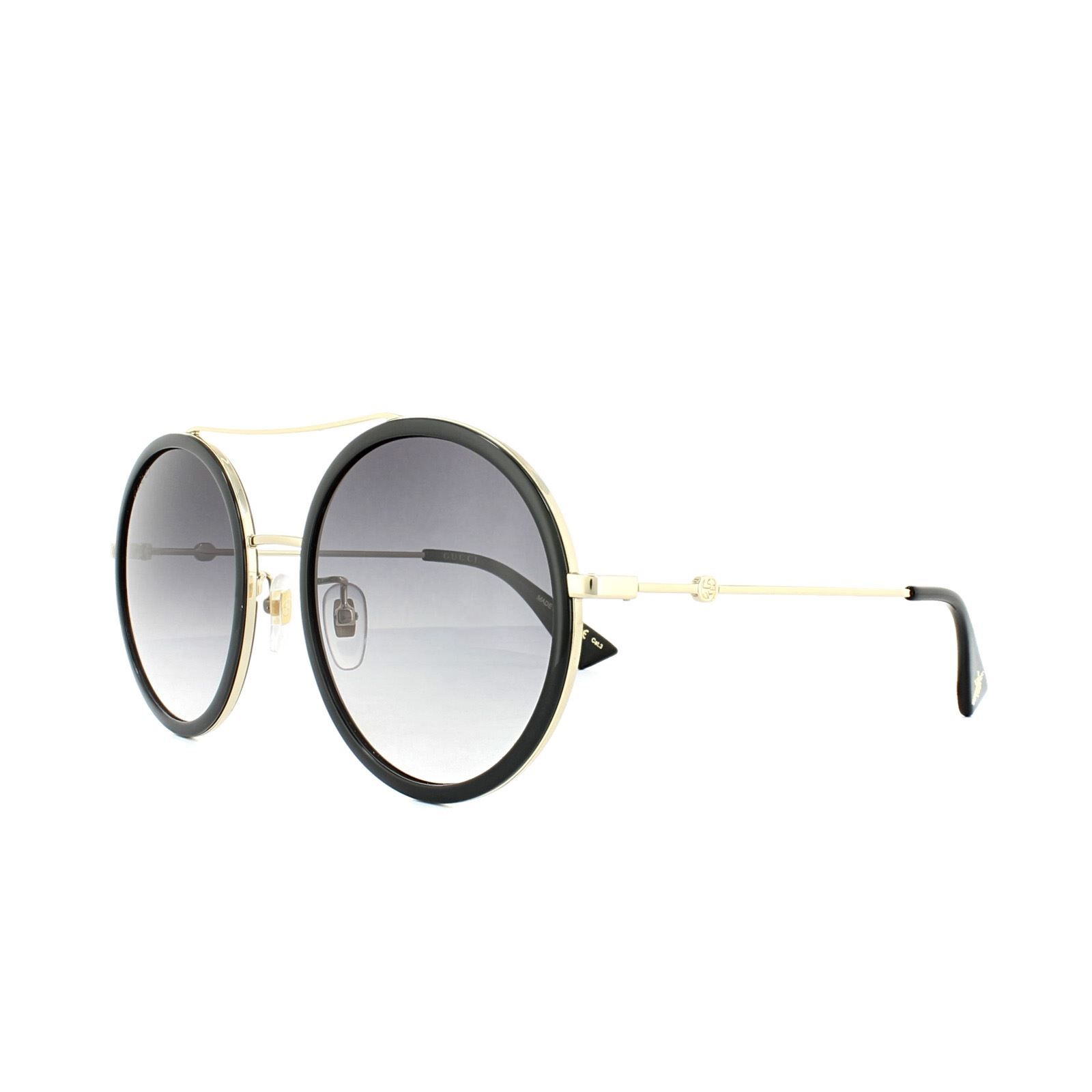 Gucci Round Black Gold Grey Gradient Sunglasses