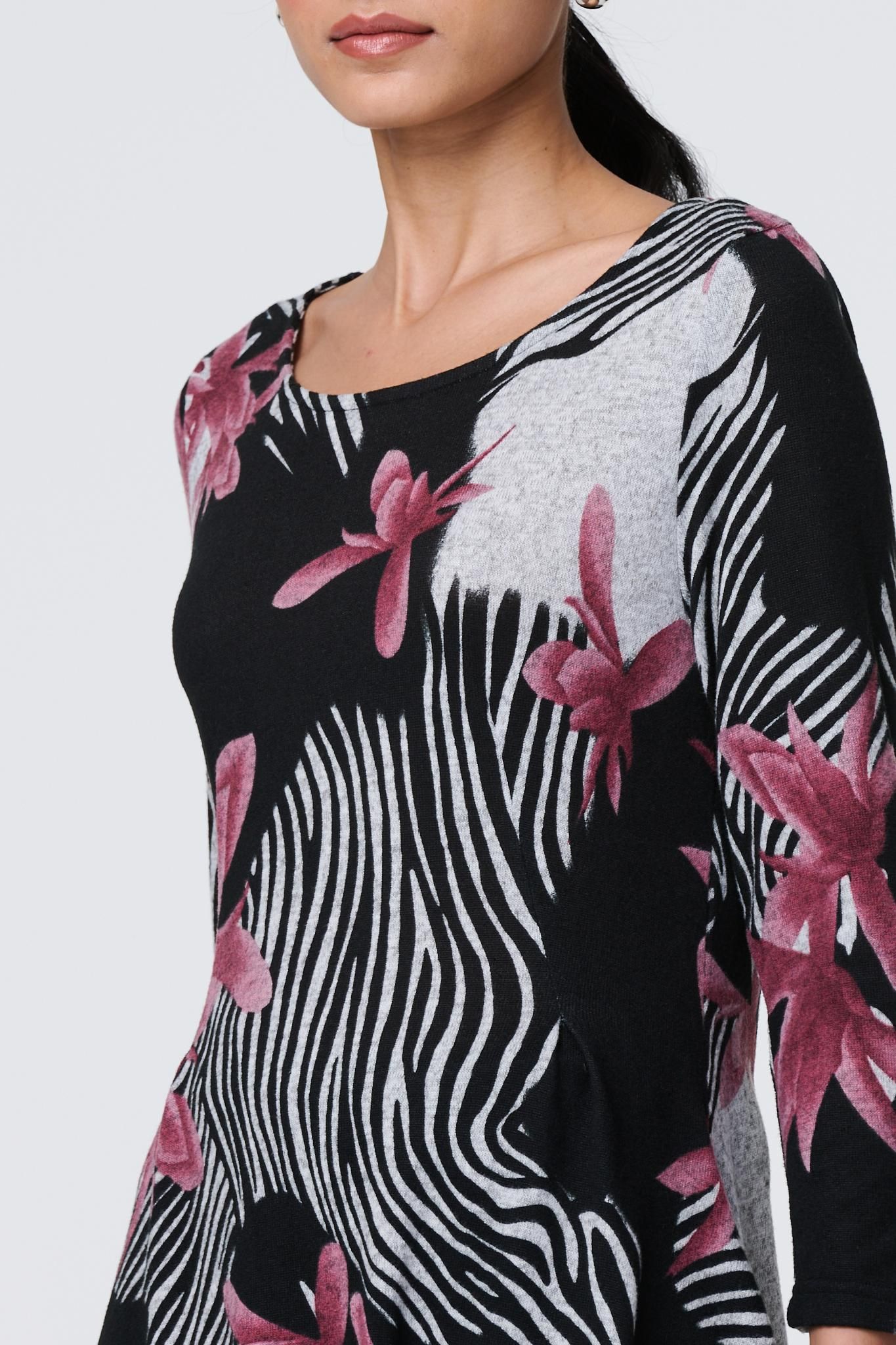 Izabel London Abstract Print Hanky Hem Knee Length Dress