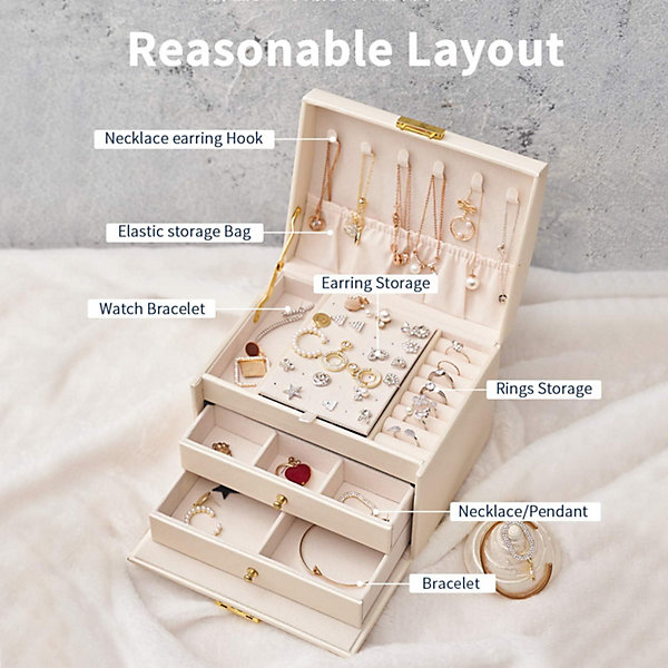 BASHLWUA Boite a Bijoux Femme Fille(Rose Nude), Boîte à Bijoux Coffret à Bijoux Rangement Bijoux Organisateur pour Bagues Bracelet