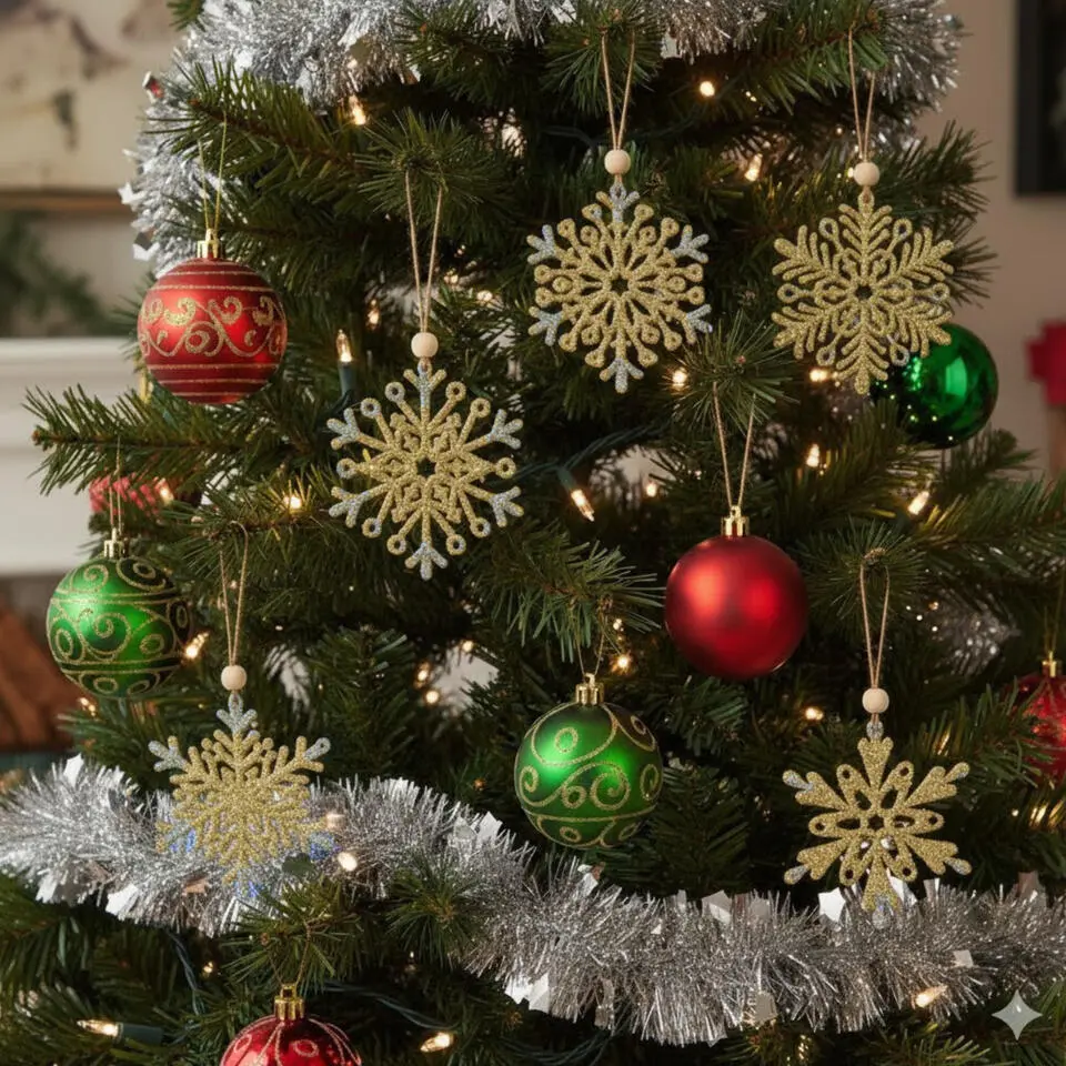 Kersthangers - 6x - sneeuwvlokken - naturel - hout - 6 cm