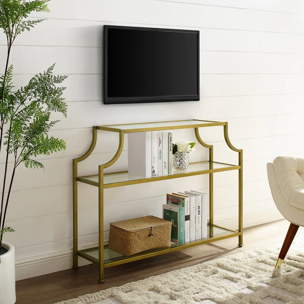 Crosley Aimee Glass/ Gold Finish Steel 3-tier Console Table