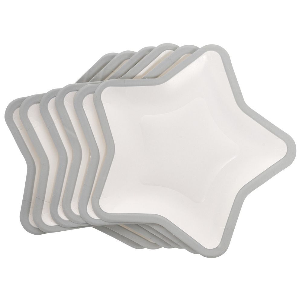 Lot de 10 assiettes carton étoile blanc avec liseré argenté