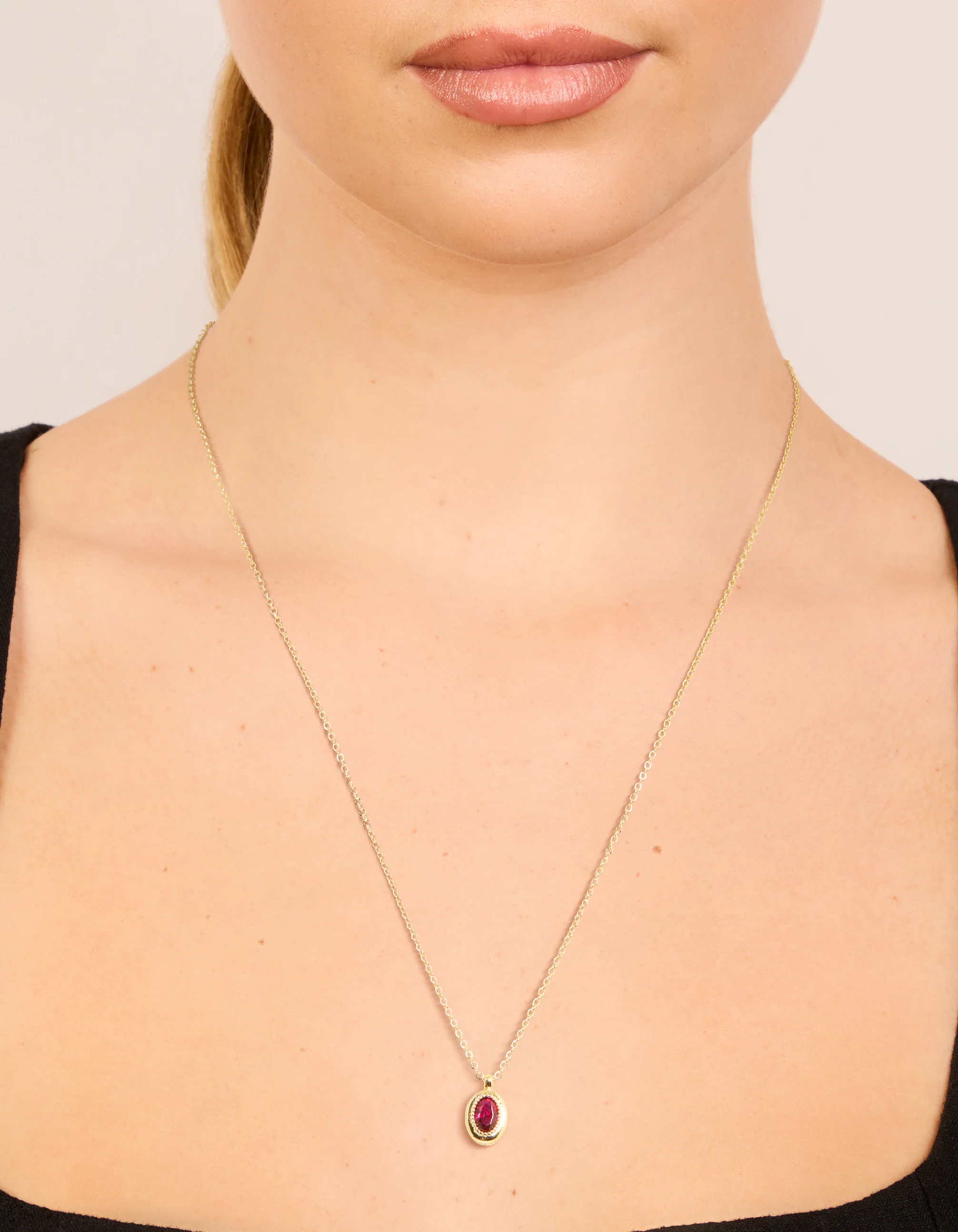 Gold Plated Brass Ruby Cubic Zirconia July Birthstone Necklace