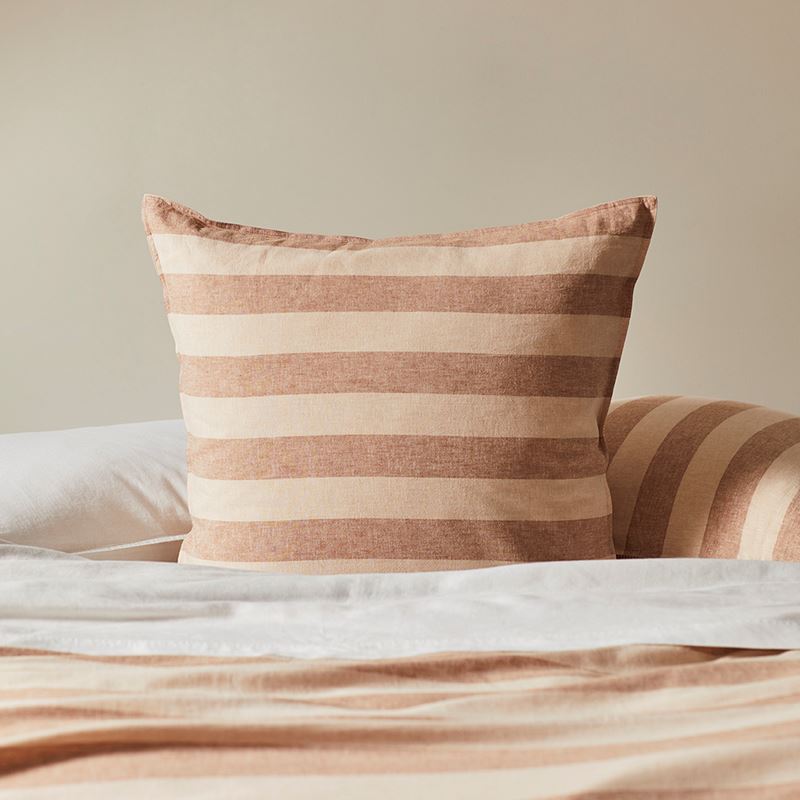 Vintage Washed Linen Cotton Latte Stripe Quilt Cover Set + Separates