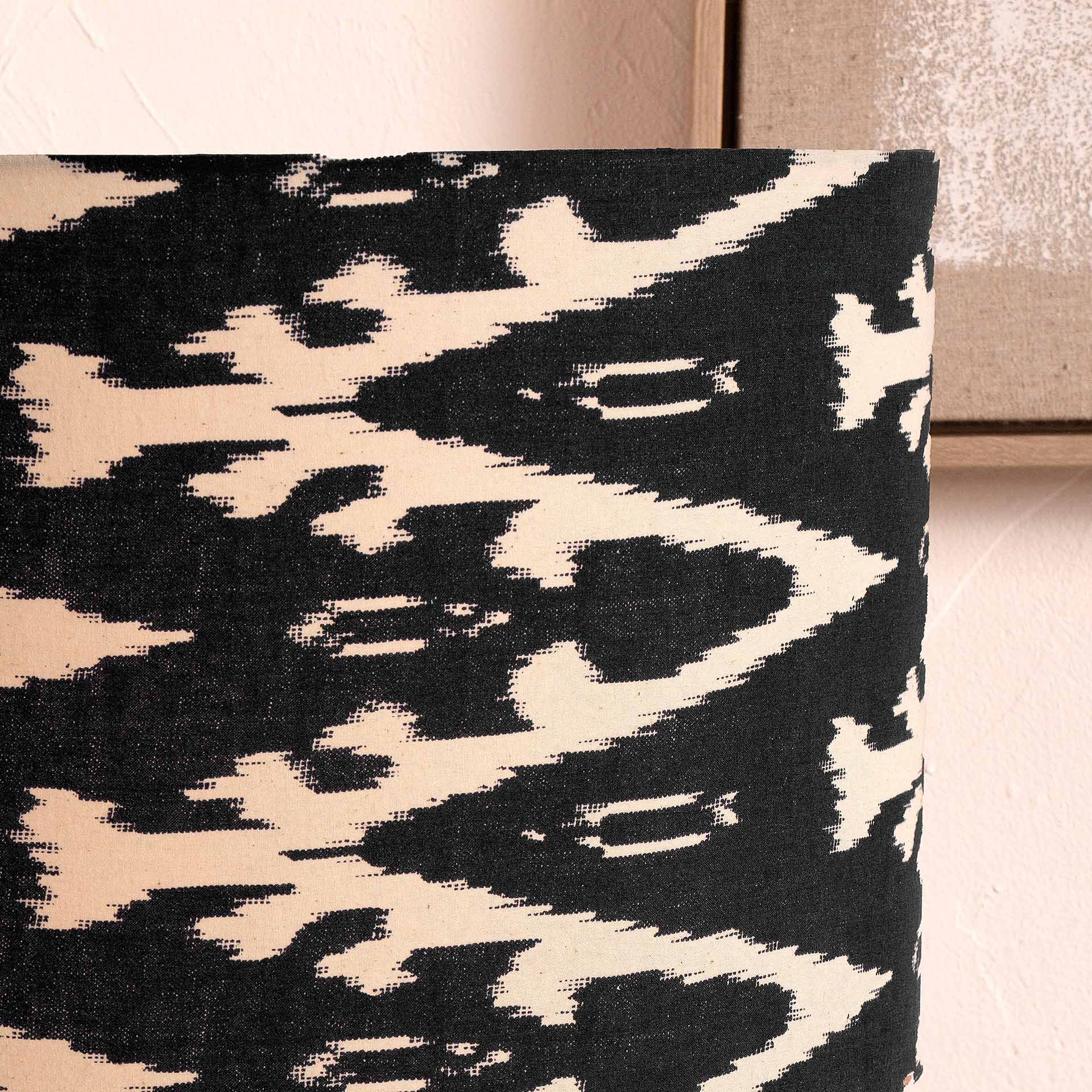 Ruma Black Ikat Patterned Cylinder Lampshade for Table Lamps