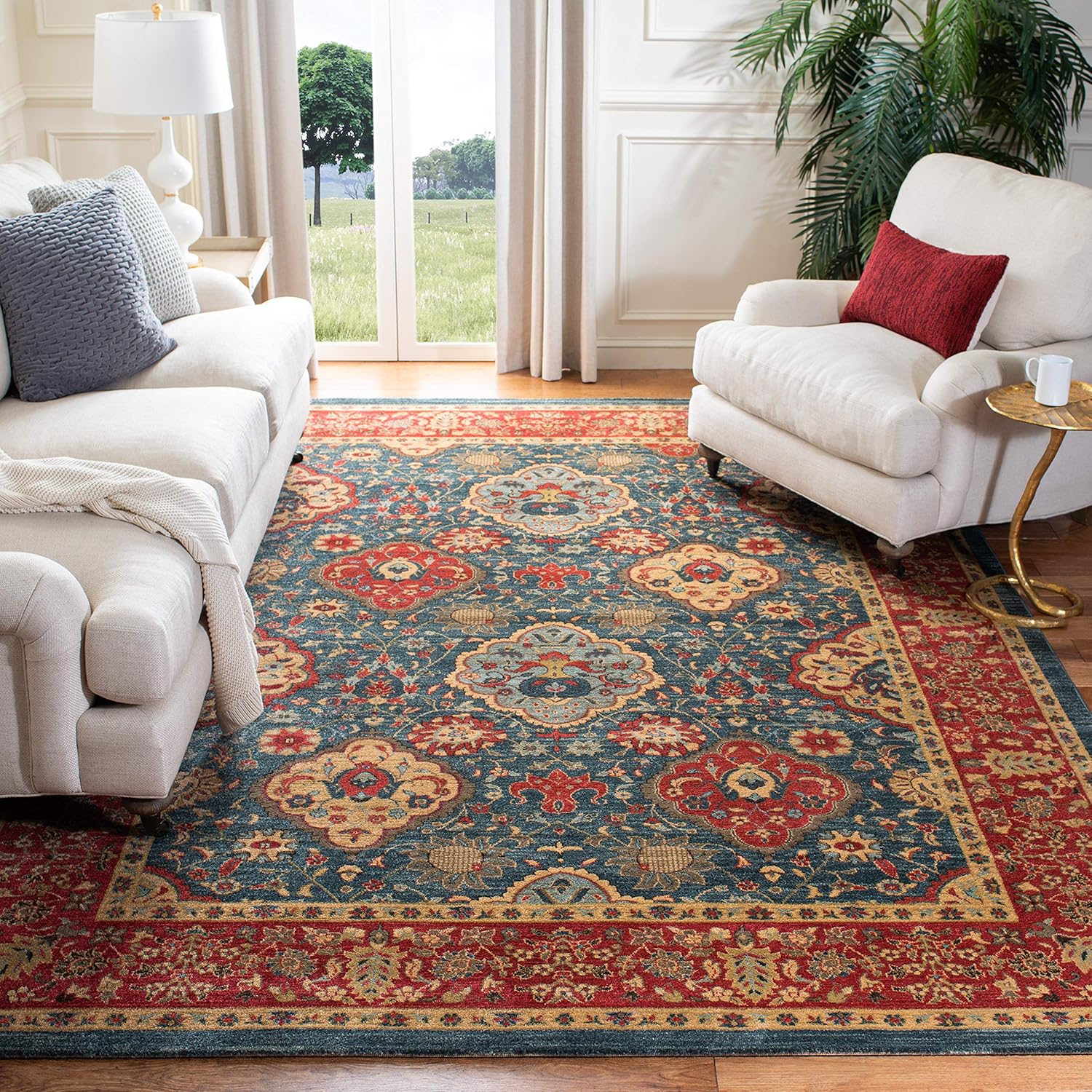 SAFAVIEH Mahal Collection Area Rug - 9' x 12', Navy & Red, Traditional Oriental Design, Non-Shedding & Easy Care, Ideal for High Traffic Areas in Living Room, Bedroom (MAH655C)