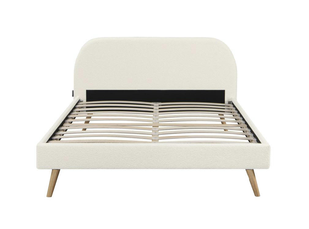 SOMN - Cadre de lit tissu bouclette avec tête de lit et sommier, 140x190 cm