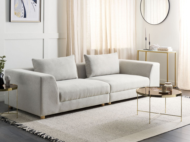 Sofa trzyosobowa z poduszkami jasnoszara