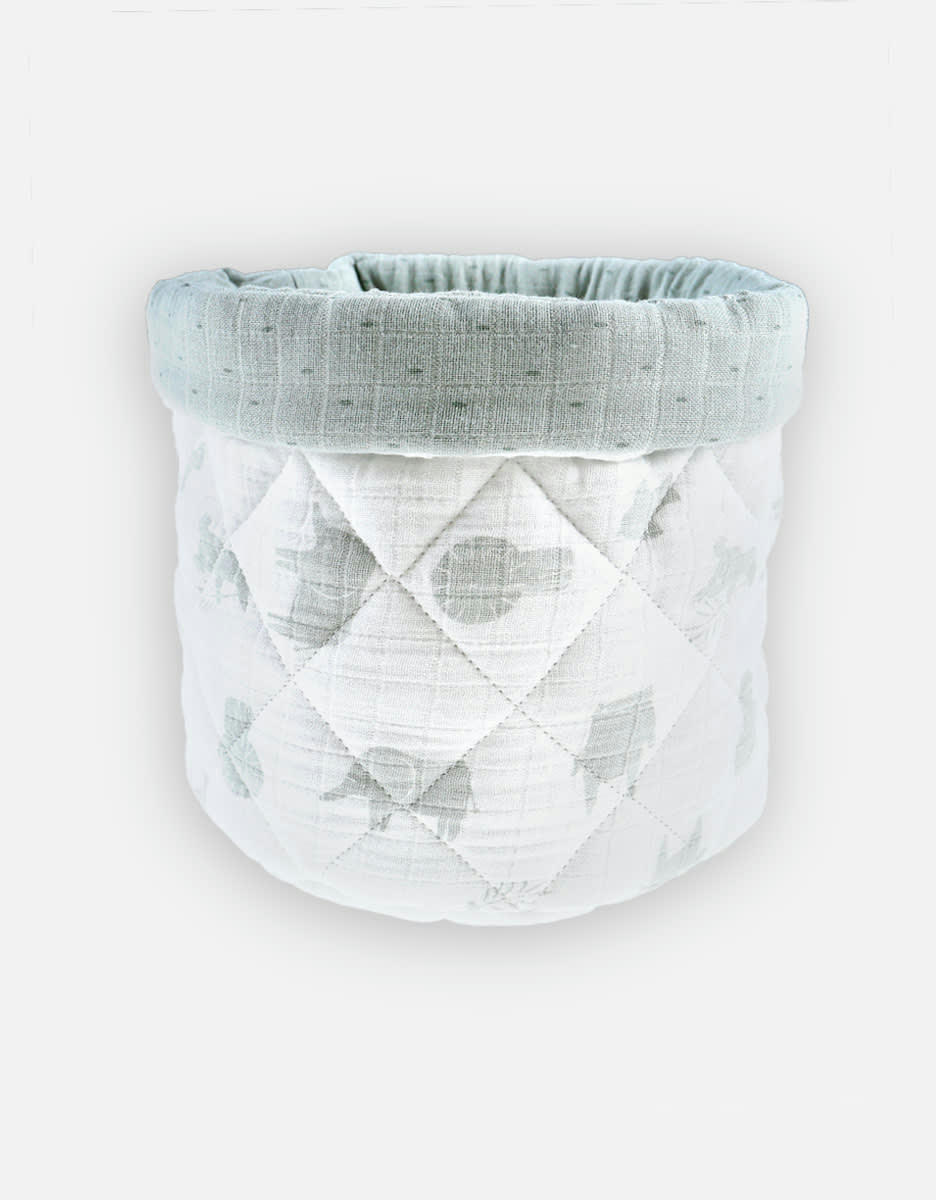 - Beauty case mousseline de coton bio ouatinée écru et sauge